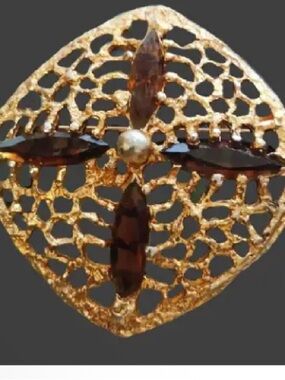 Gold-Tone Brooch with Smoky Swarovski Crystals